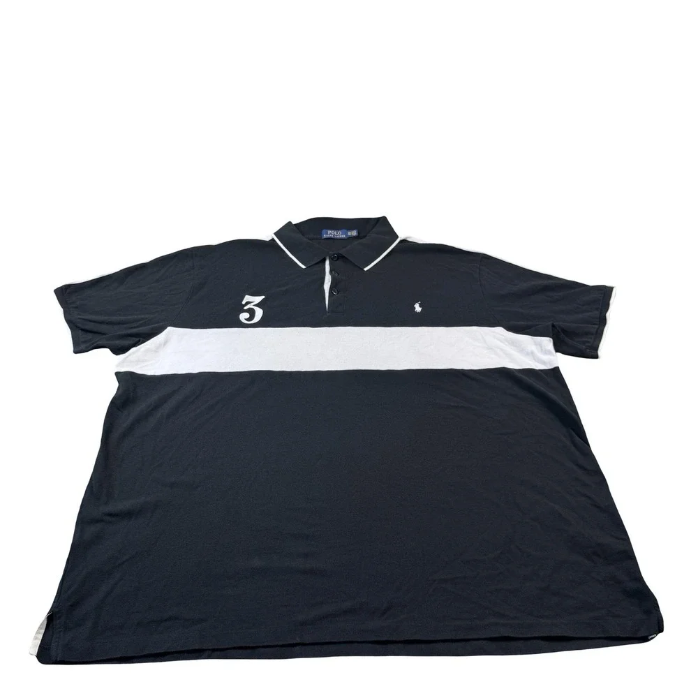Polo Ralph Lauren Black White Rugby #3 Men's Polo Shirt Size 3XLT